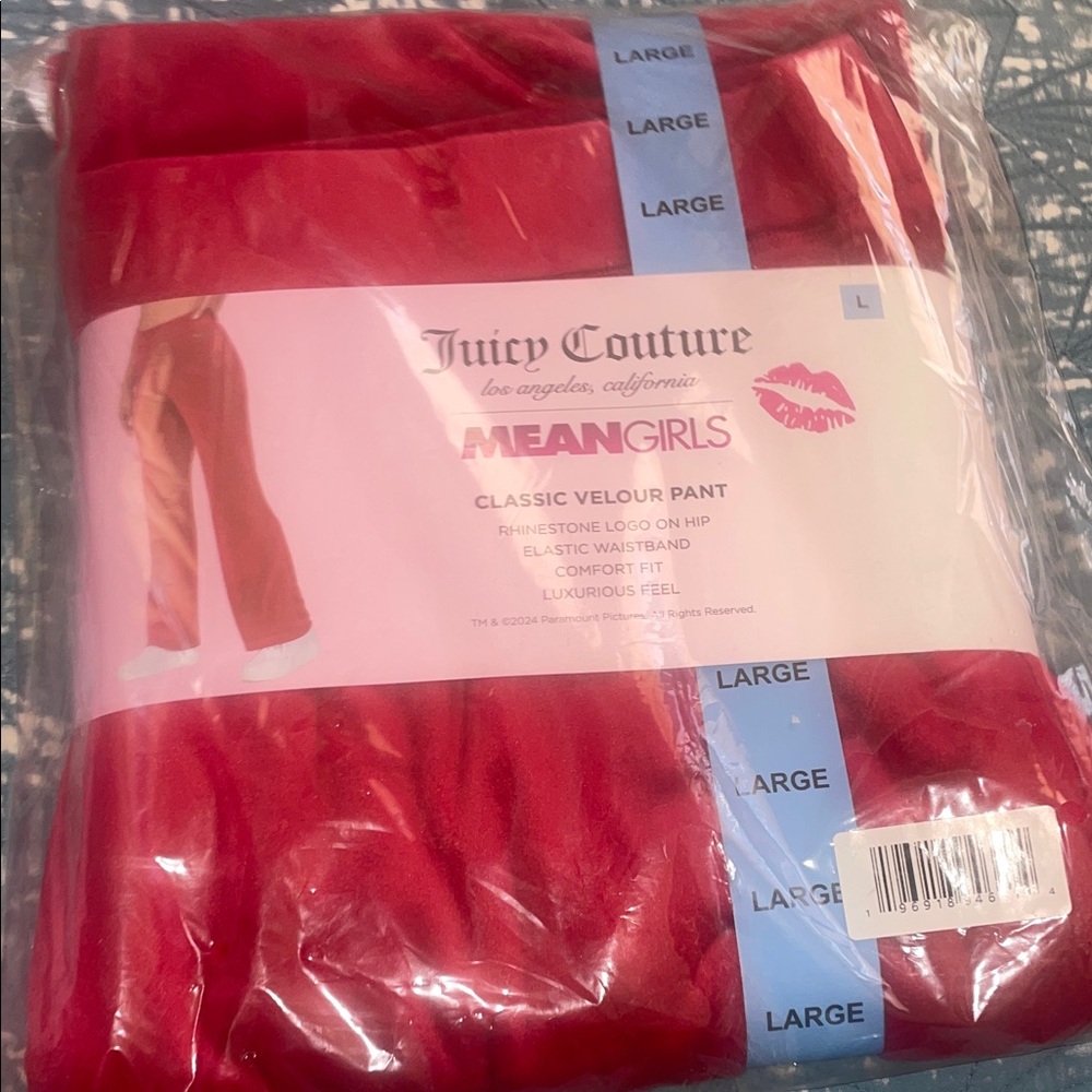 BN Juicy Couture Red Velour pants size #L (embellished JUICY)on left side - Picture 2 of 5